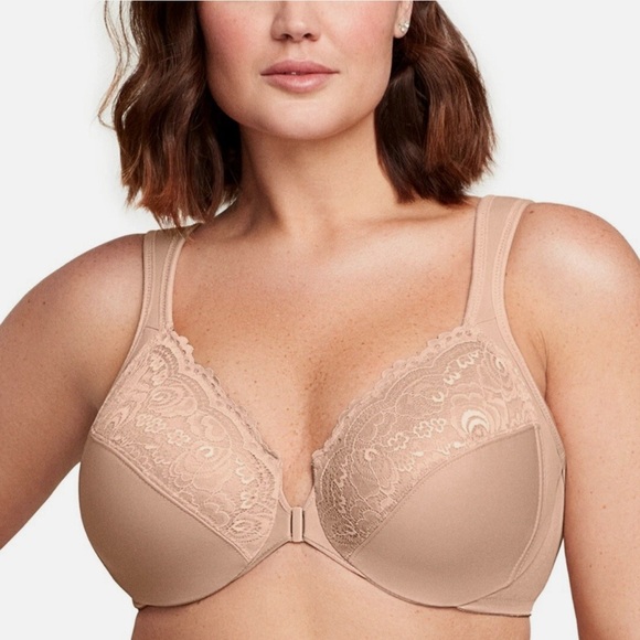 Glamorise bra beige with lace women’s size 44DD - Picture 1 of 12